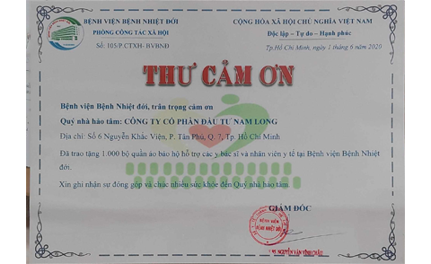 Thư cảm ơn đã trao tặng 1000 bộ quần áo bảo hộ hỗ trợ các y bác sĩ