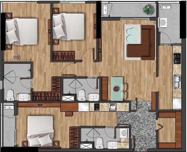 Phiên bản giới hạn Flora Dual Key 121 m2 đáp ứng nhu cầu gia đình 3 thế hệ hoặc kinh doanh homestay, sống chung nhưng vẫn đảm bảo riêng tư tuyệt đối với thiết kế độc đáo 2 căn hộ trong 1. 